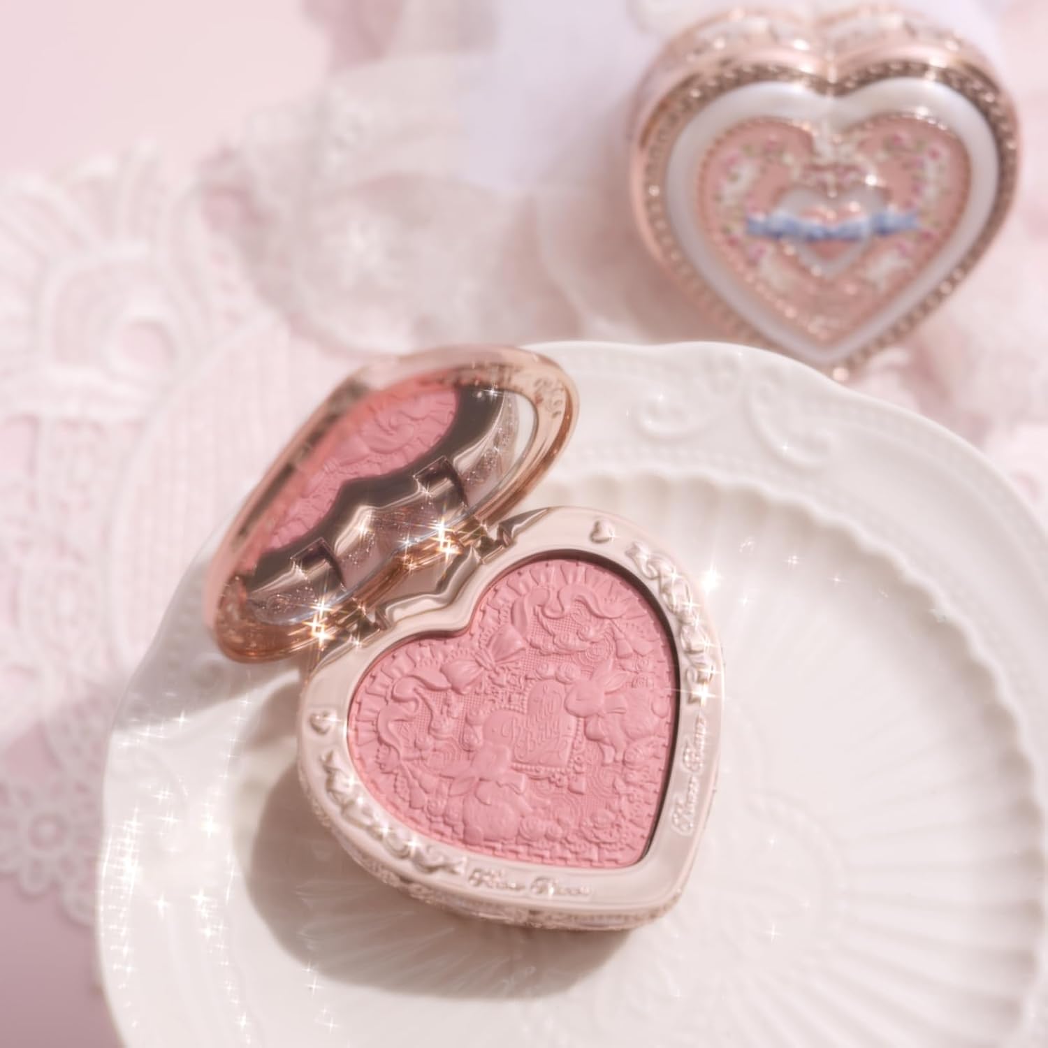 Flower Knows Bunny Garden Embossed Blush,Talc-Free Peachy Pink Satin Powder Blush,Buildable & Blendable Formula,Natural Glow Cheek Color for a Fresh,Awake Look,Gift-Worthy,0.18 Oz (03 Ballet Tutu)