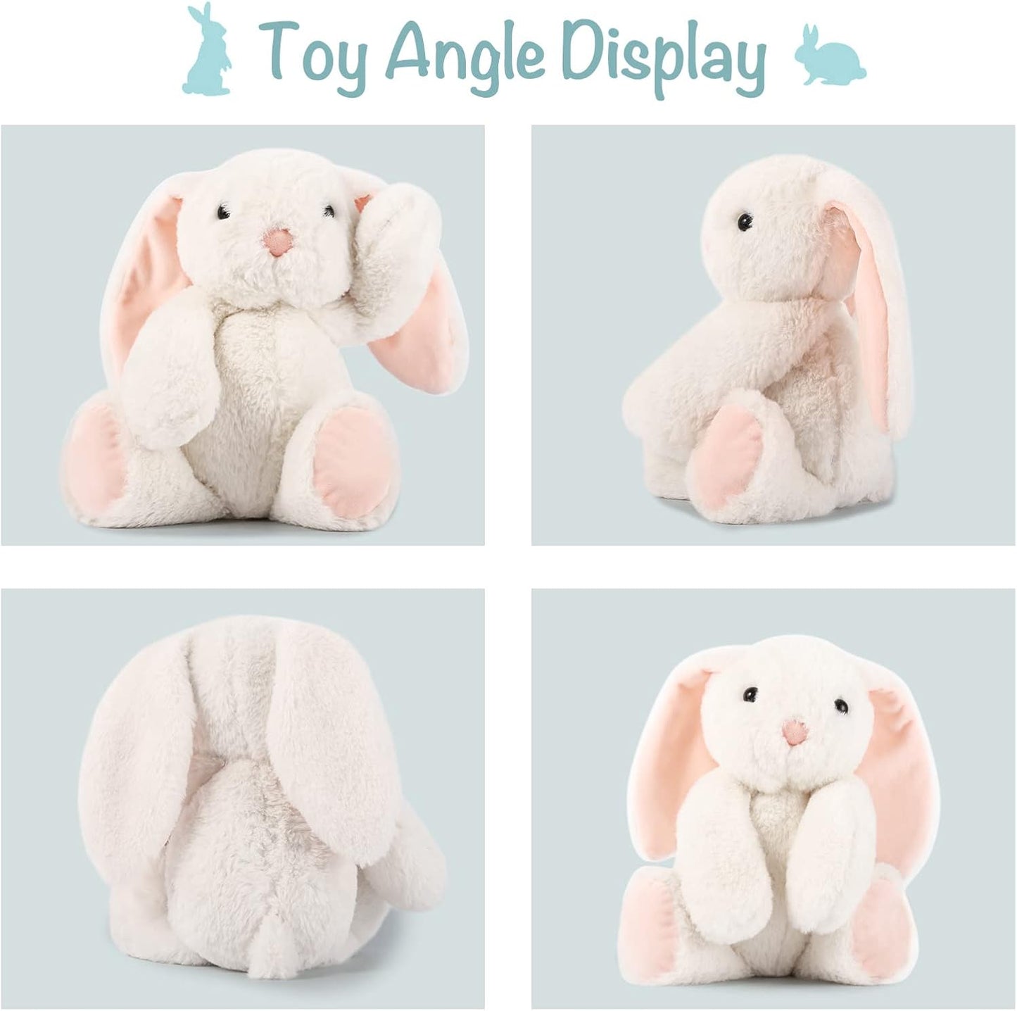 TCBunny Baby Bunny Bedtime Stuffed Animal Plush Toy Easter Stuffer Gifts for Girls, Boys, Kids 11" (White)